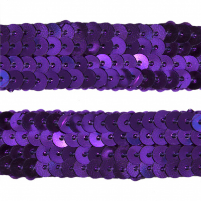 Тесьма с пайетками 12, шир. 20 мм/уп. 25+/-1 м, цвет фиолет - купить в Чите. Цена: 778.19 руб.