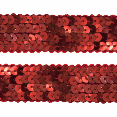 Тесьма с пайетками 3, шир. 20 мм/уп. 25+/-1 м, цвет красный - купить в Чите. Цена: 778.19 руб.