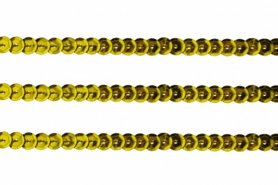 Пайетки "ОмТекс" на нитях, SILVER-BASE, 6 мм С / упак.73+/-1м, цв. А-1 - т.золото - купить в Чите. Цена: 468.37 руб.
