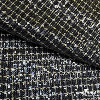 Ткань костюмная с пайетками, 100%полиэстр, 460+/-10 гр/м2, 150см #309 - цв. чёрный - купить в Чите. Цена 1 203.93 руб.