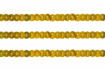 Пайетки "ОмТекс" на нитях, SILVER SHINING, 6 мм F / упак.91+/-1м, цв. 48 - золото - купить в Чите. Цена: 356.19 руб.